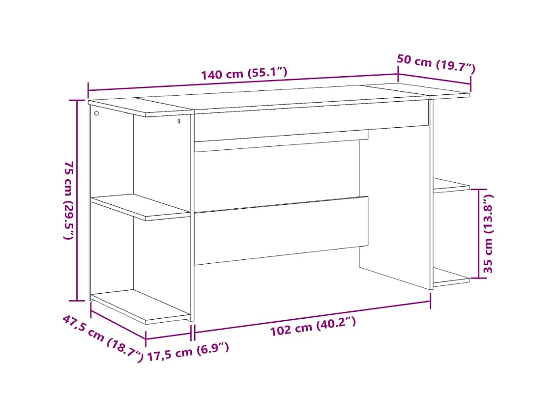 Bureau table poste de bois marron 140 x 50 x 75 cm 02_0023578