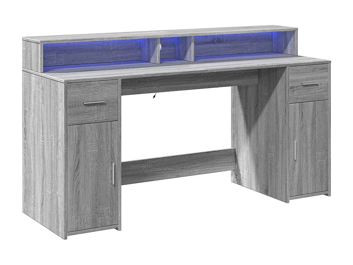 Mesa de trabalho móveis para computador escritório computador iluminação LED Sonoma 160 x 55 x 91 cm madeira projetada cinza 02_0023809