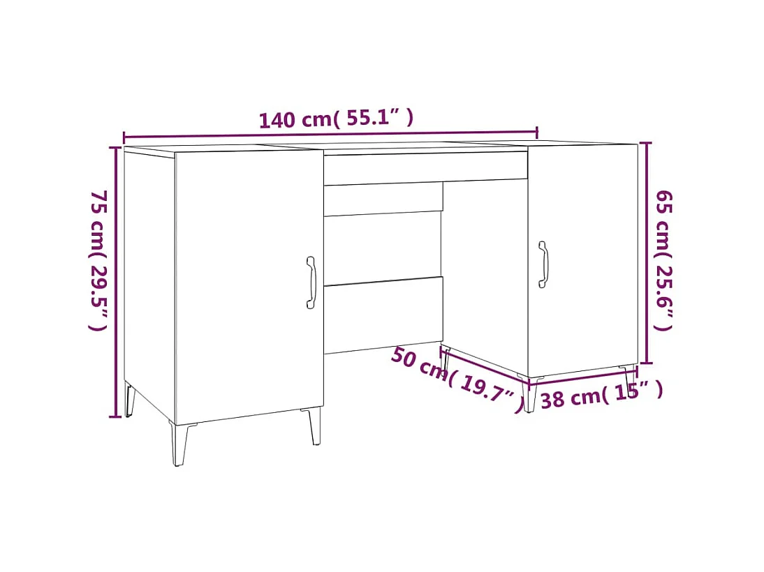 Scrivania tavolo postazione di lavoro mobile per computer studio 140 x 50 x 75 cm derivati ​​del legno grigio 02_0023834