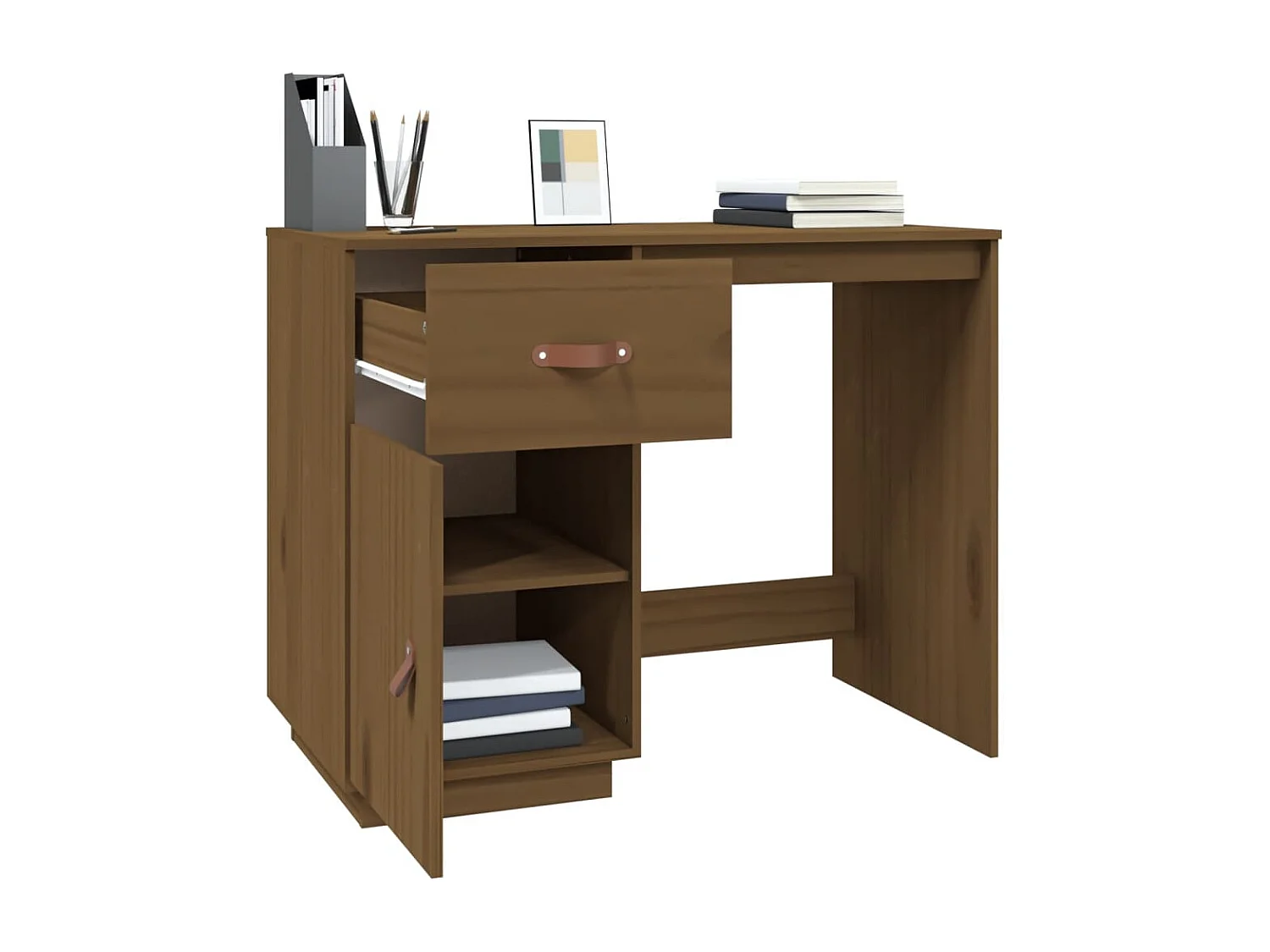 Mesa de escritorio puesto de trabajo mueble de ordenador estudio miel 95 x 50 x 75 cm madera maciza de pino marrón 02_0023874