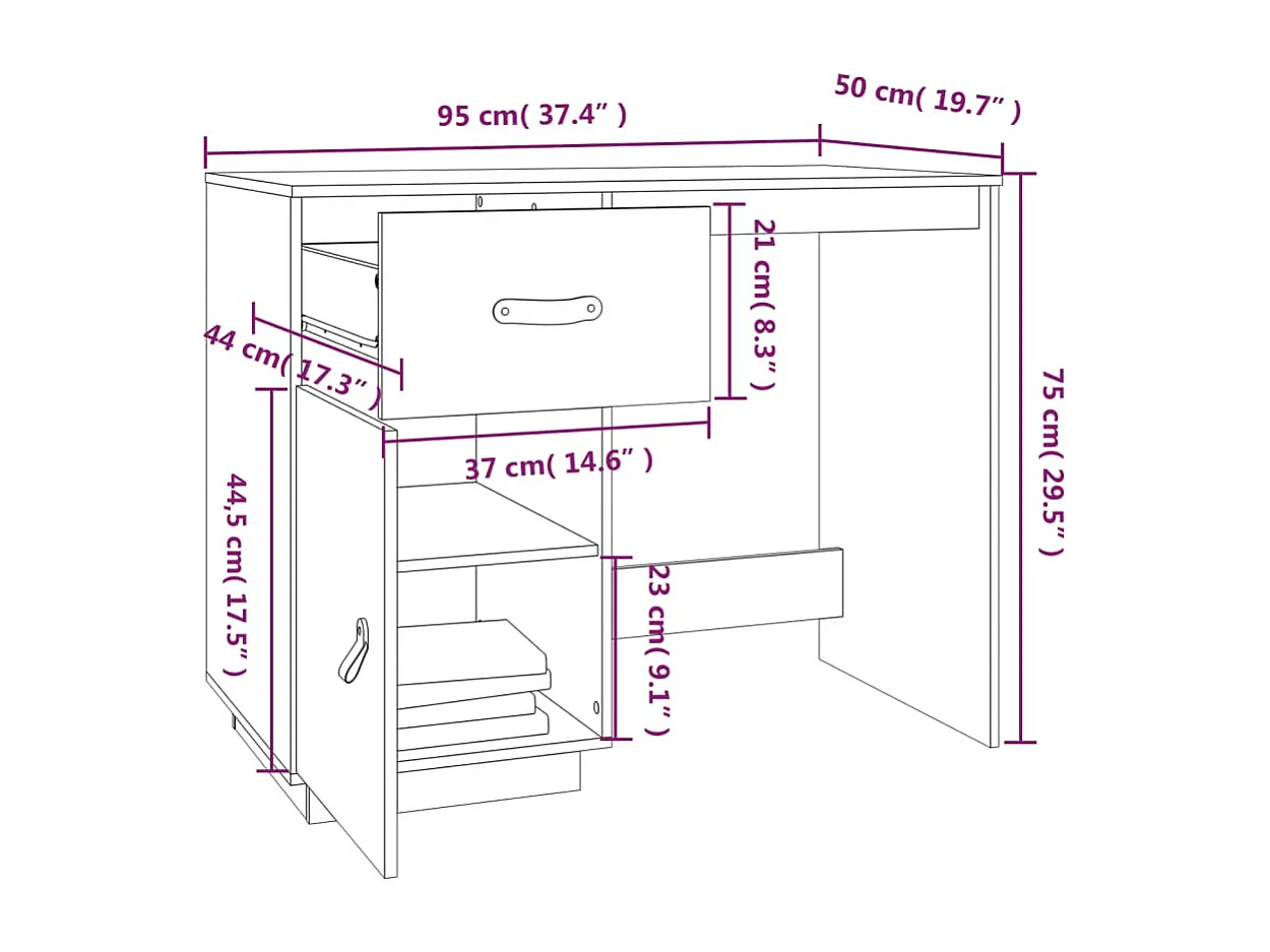 Mesa de escritorio puesto de trabajo mueble de ordenador estudio miel 95 x 50 x 75 cm madera maciza de pino marrón 02_0023874