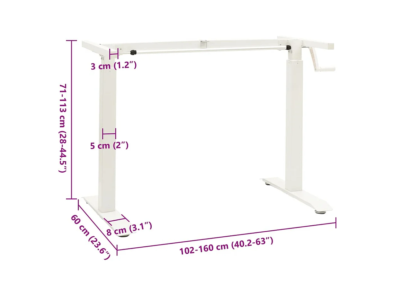 Tavolo con struttura per ufficio postazione di lavoro mobile per computer studio IT regolabile in altezza con manovella manuale bianco 02_0023976