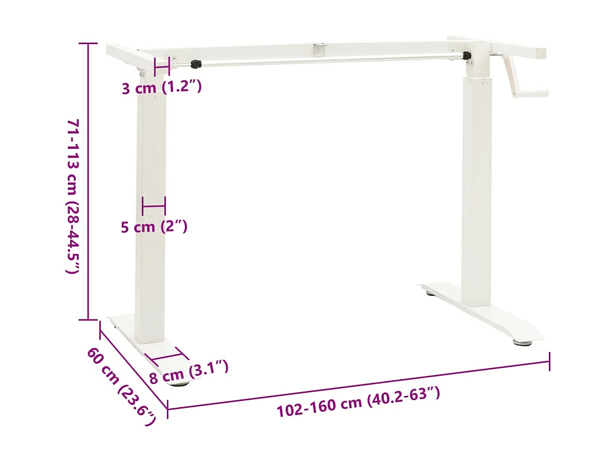 Tavolo con struttura per ufficio postazione di lavoro mobile per computer studio IT regolabile in altezza con manovella manuale bianco 02_0023976