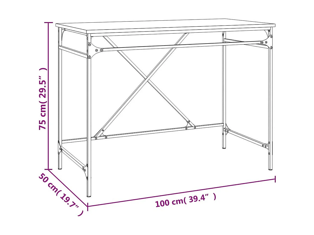 Mesa escritorio puesto de trabajo mueble ordenador estudio sonoma 100 x 50 x 75 cm madera contrachapada y hierro gris 02_0023938