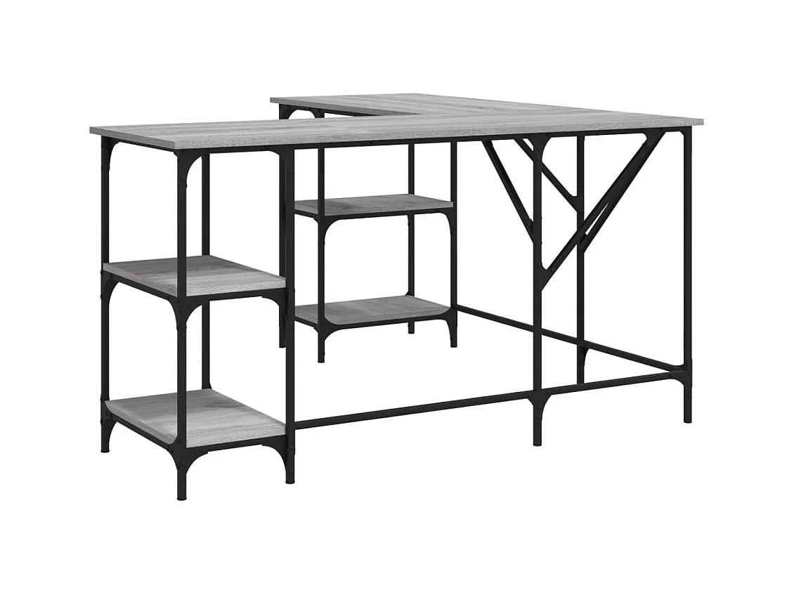 Scrivania tavolo postazione di lavoro mobile per computer studio sonoma 139 x 139 x 75 cm derivati ​​del legno grigio 02_0023948