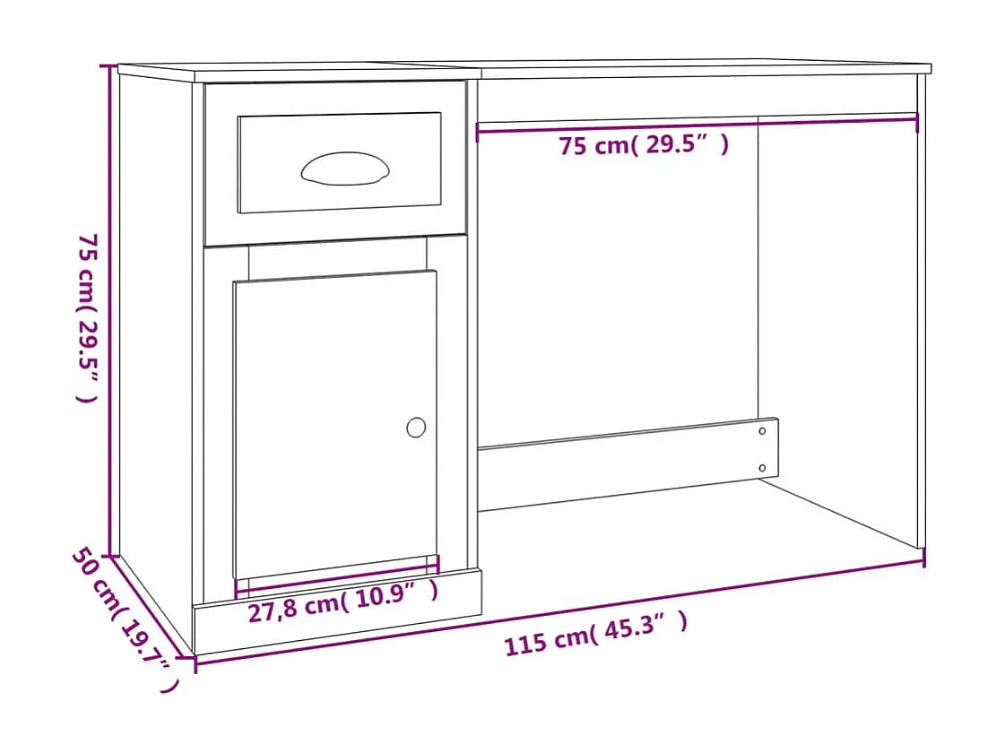 Mesa de escritorio puesto de trabajo mueble de ordenador estudio con cajón roble ahumado 115 x 50 x 75 cm madera contrachapada marrón 02_0023447
