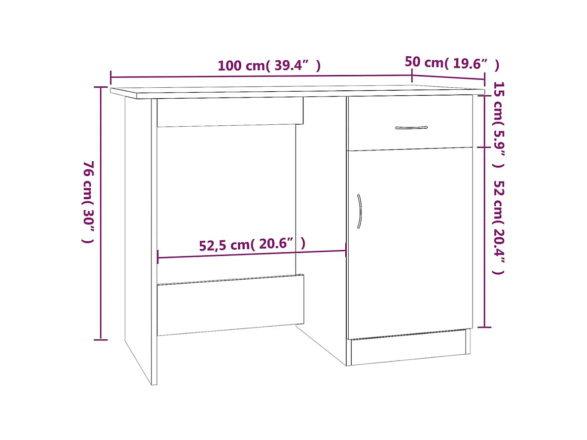Bureau table poste de bois marron 100 x 50 x 76 cm 02_0023565