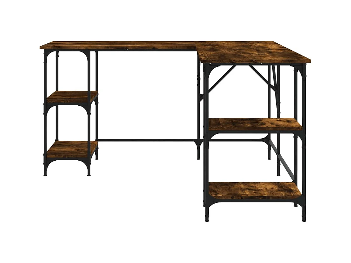 Scrivania tavolo postazione di lavoro mobile per computer studio IT rovere affumicato 139 x 139 x 75 cm derivati ​​del legno marrone 02_0023574