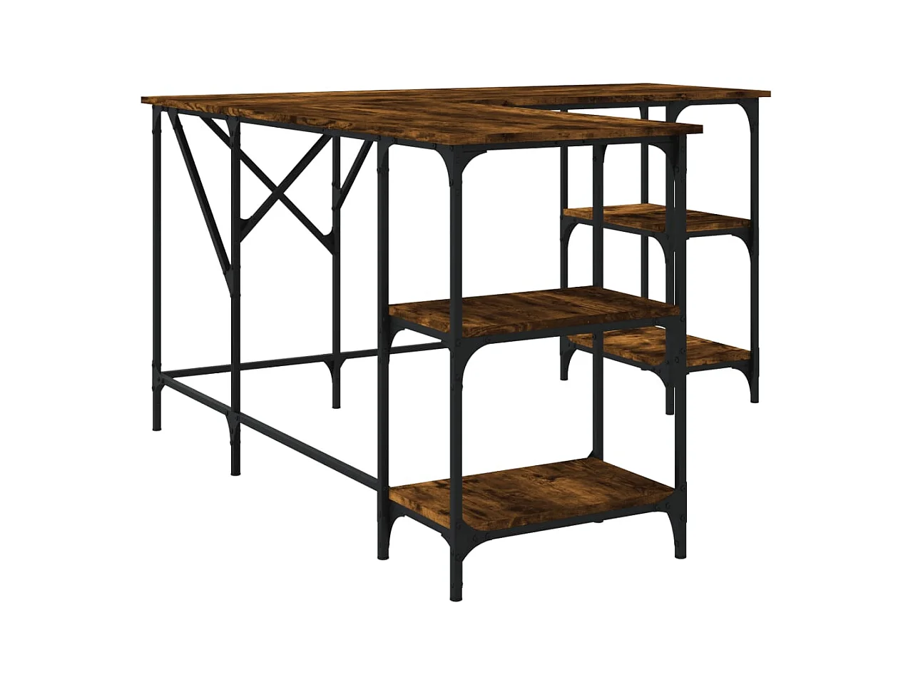 Scrivania tavolo postazione di lavoro mobile per computer studio IT rovere affumicato 139 x 139 x 75 cm derivati ​​del legno marrone 02_0023574