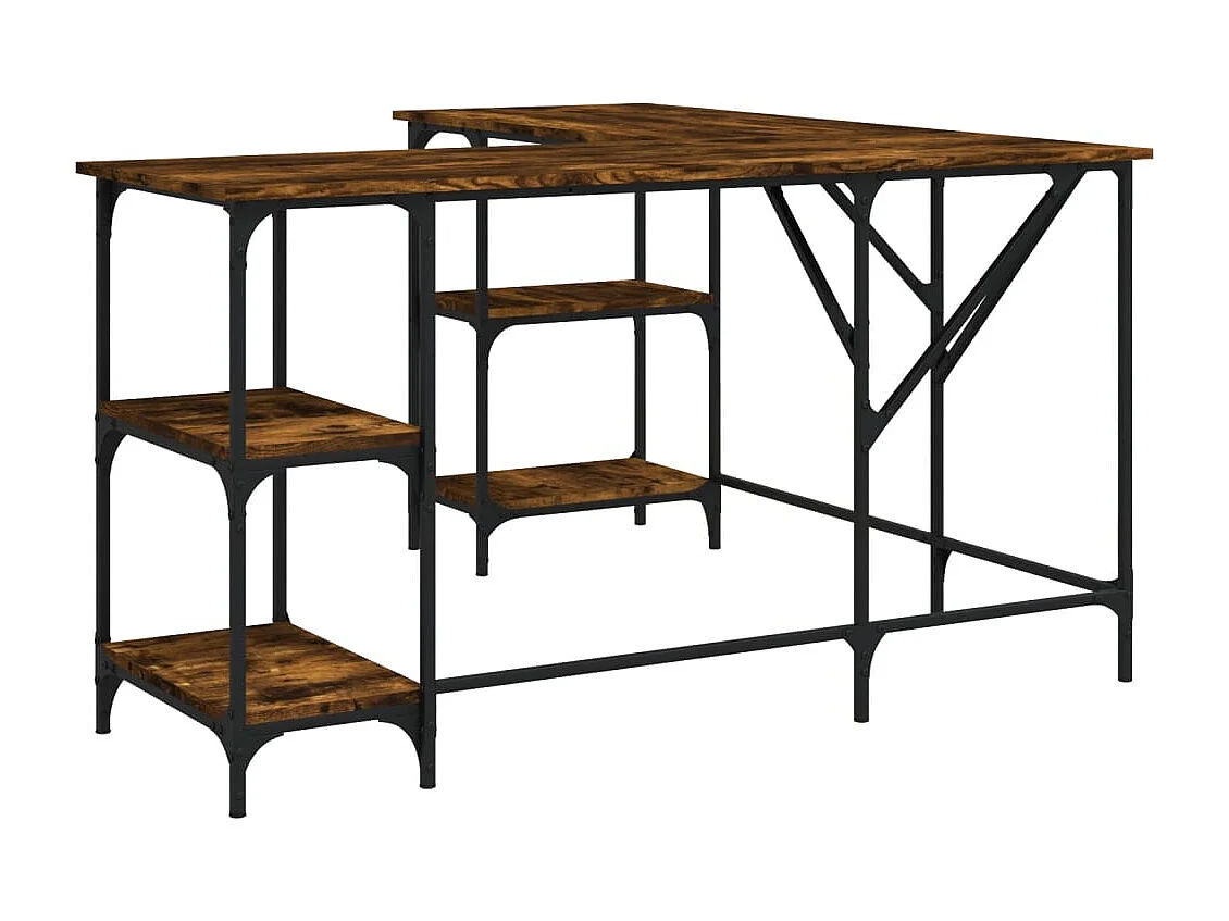 Mesa de escritorio puesto de trabajo mueble para ordenador estudio informático roble ahumado 139 x 139 x 75 cm madera contrachapada marrón 02_0023574