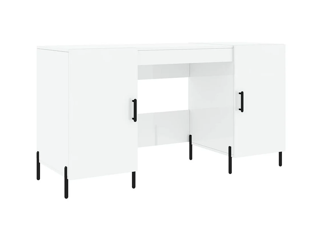 Mesa de escritorio puesto de trabajo mueble para ordenador estudio informático brillante 140 x 50 x 75 cm madera contrachapada blanco 02_0023539