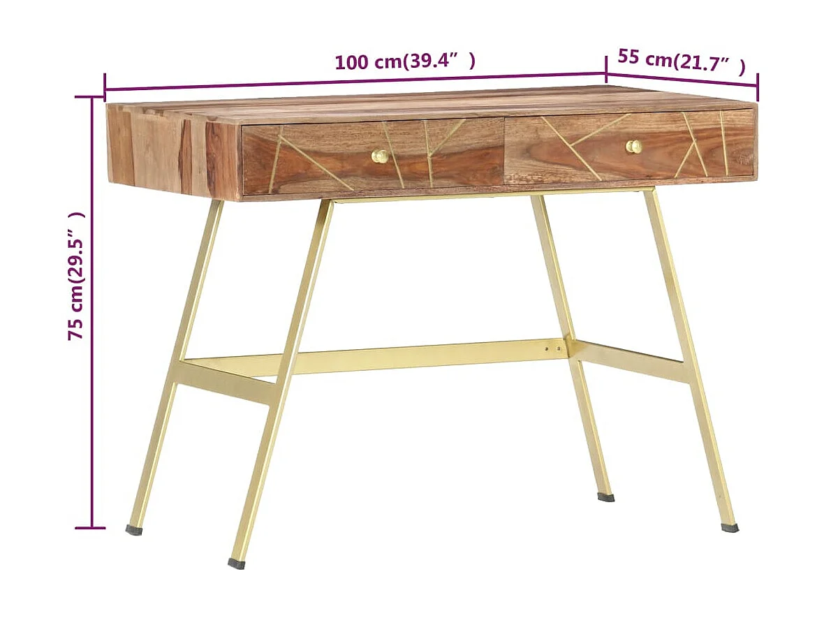 Bureau table poste de bois marron 100 x 55 x 75 cm 02_0023460