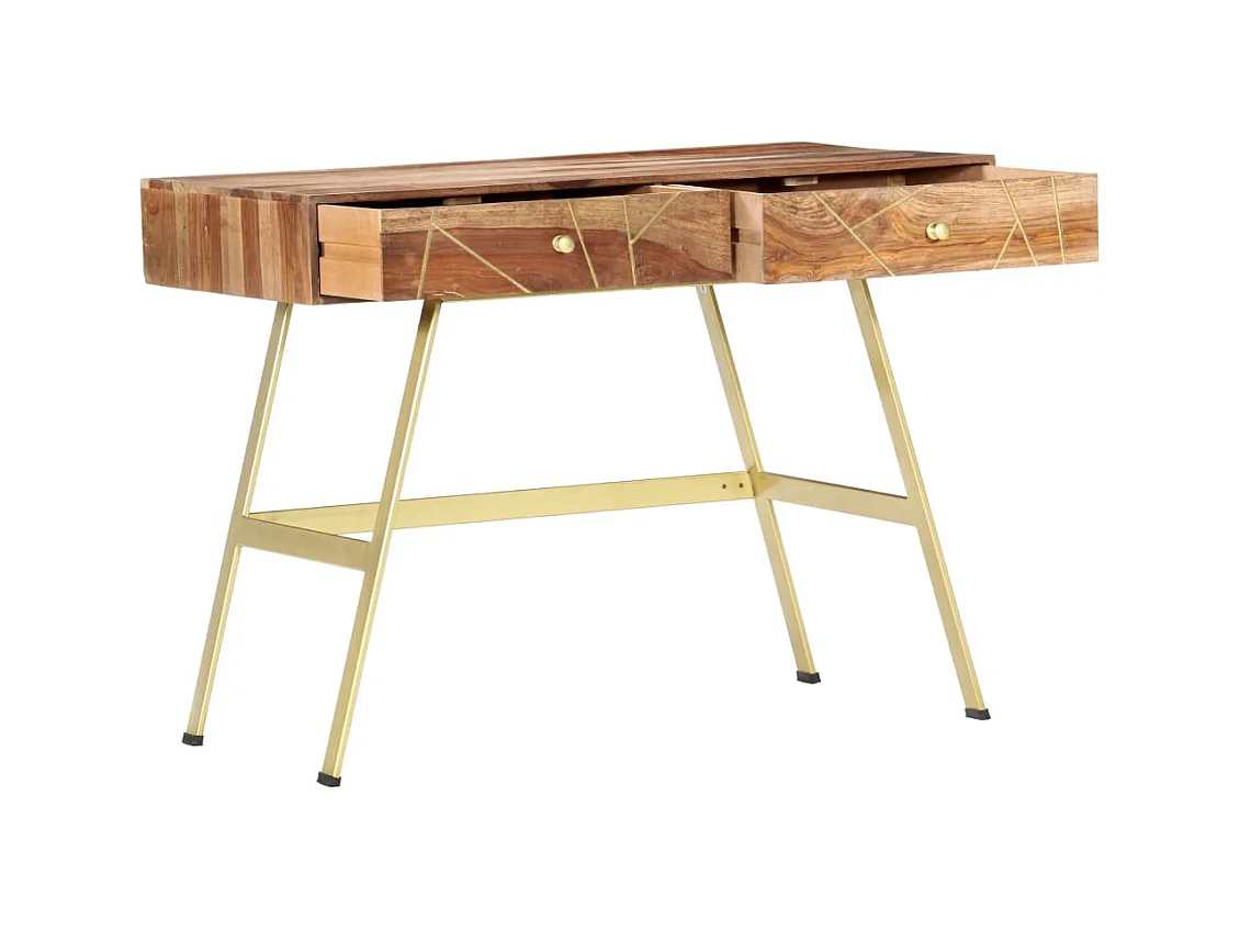 Scrivania tavolo postazione di lavoro mobile per computer studio con cassetti 100 x 55 x 75 cm legno massello marrone 02_0023460