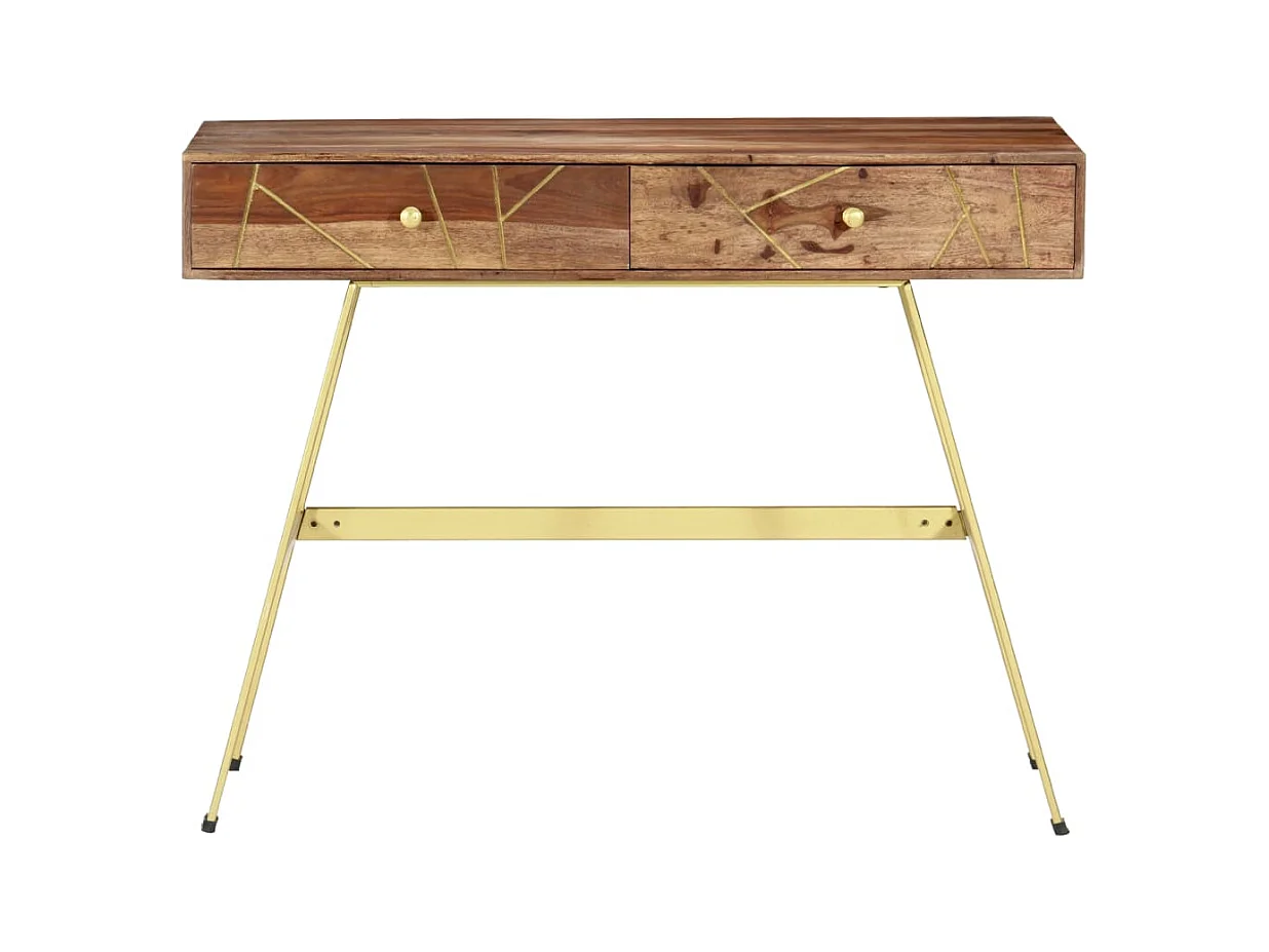 Scrivania tavolo postazione di lavoro mobile per computer studio con cassetti 100 x 55 x 75 cm legno massello marrone 02_0023460