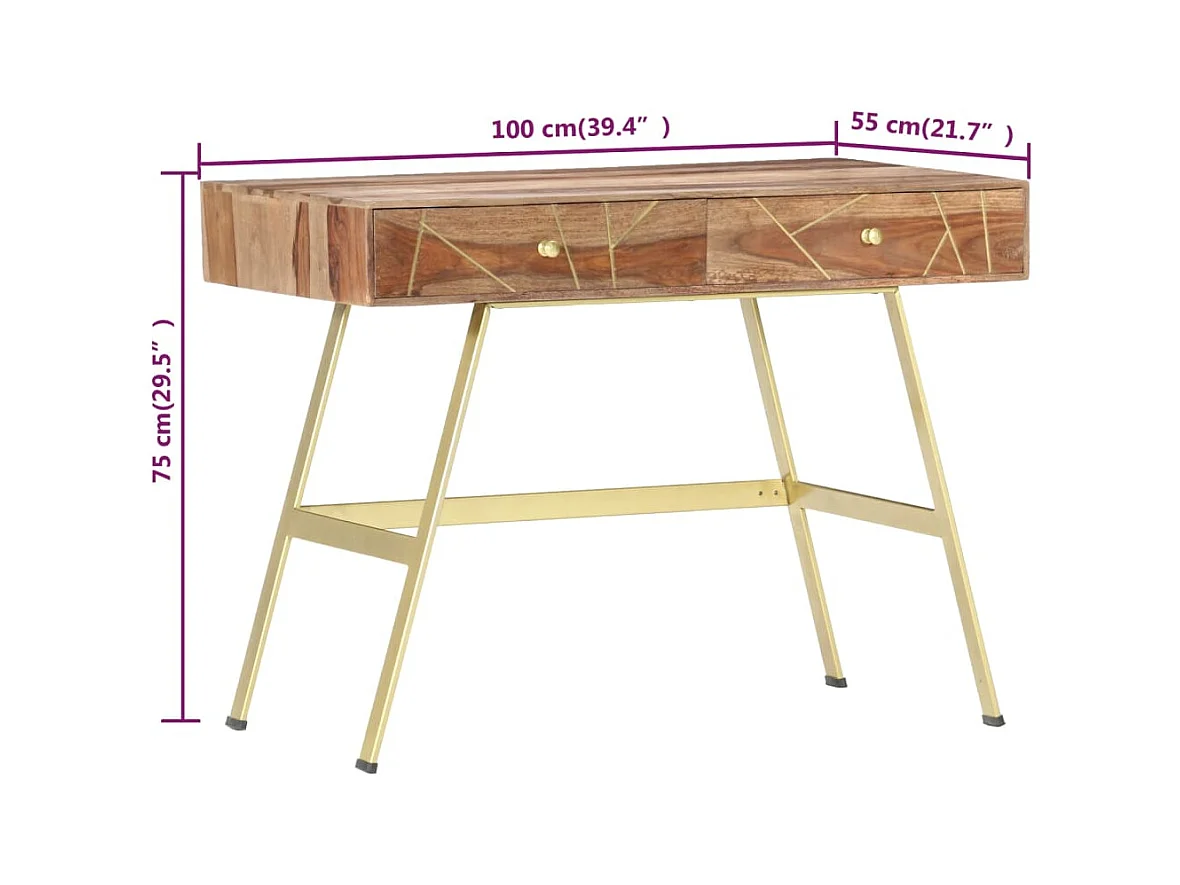 Scrivania tavolo postazione di lavoro mobile per computer studio con cassetti 100 x 55 x 75 cm legno massello marrone 02_0023460
