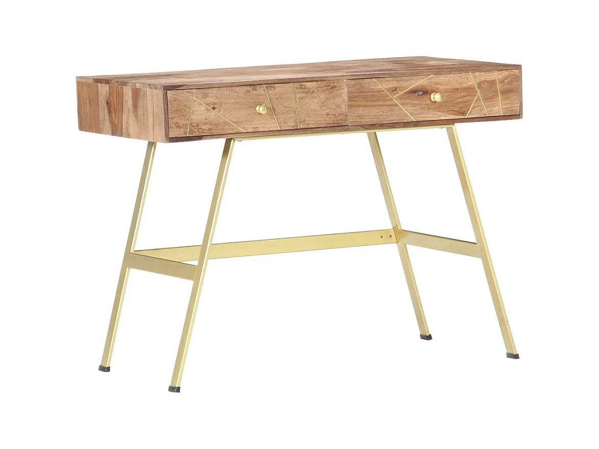 Scrivania tavolo postazione di lavoro mobile per computer studio con cassetti 100 x 55 x 75 cm legno massello marrone 02_0023460