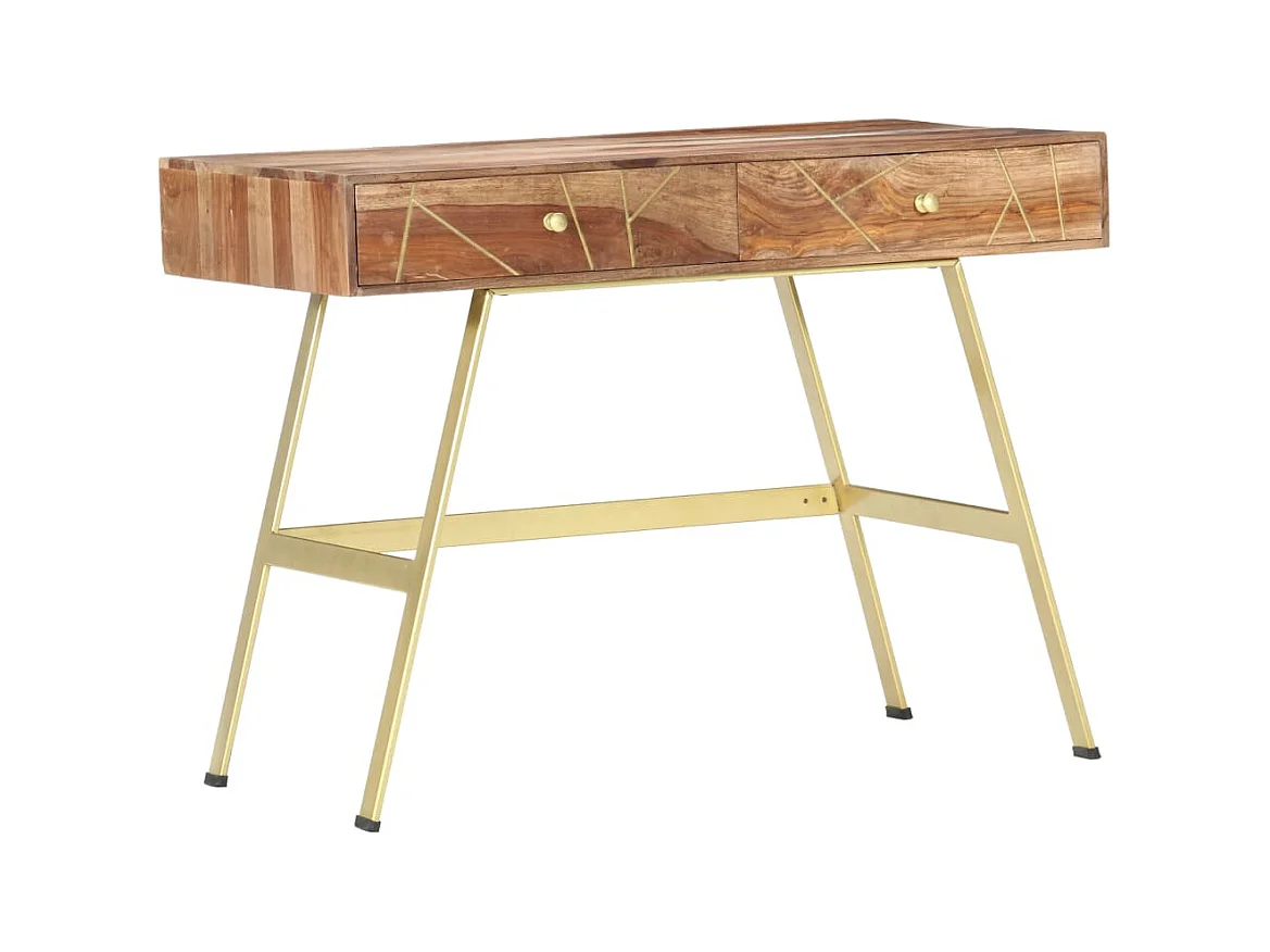 Scrivania tavolo postazione di lavoro mobile per computer studio con cassetti 100 x 55 x 75 cm legno massello marrone 02_0023460