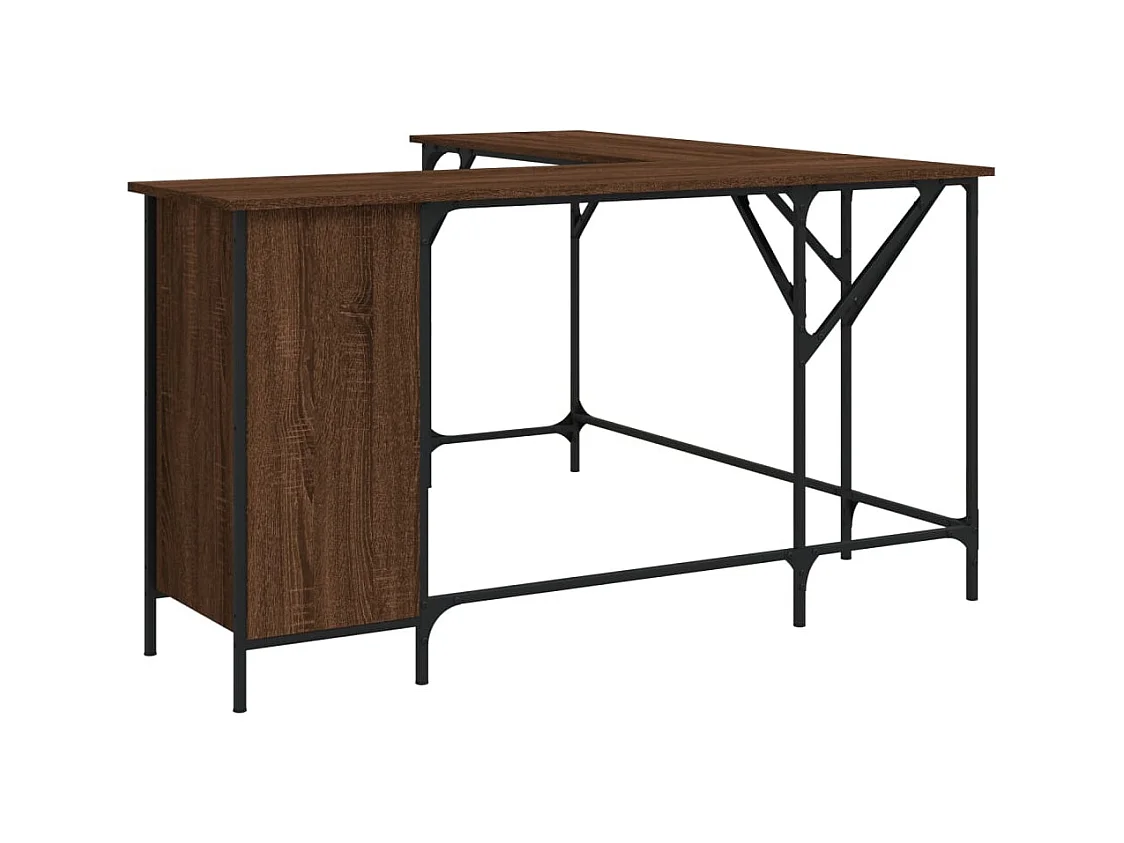 Scrivania tavolo postazione di lavoro mobile per computer IT studio rovere 141 x 141 x 75 cm derivati ​​del legno marrone 02_0023621