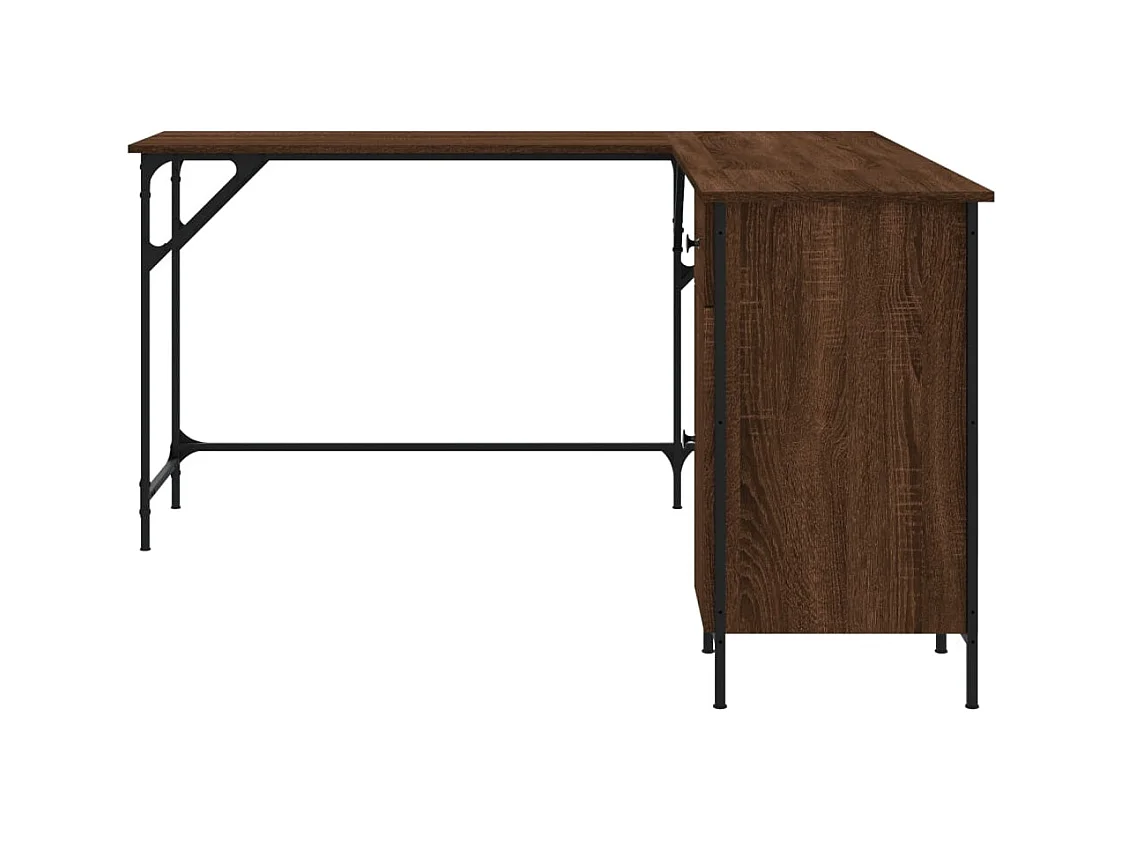 Scrivania tavolo postazione di lavoro mobile per computer IT studio rovere 141 x 141 x 75 cm derivati ​​del legno marrone 02_0023621