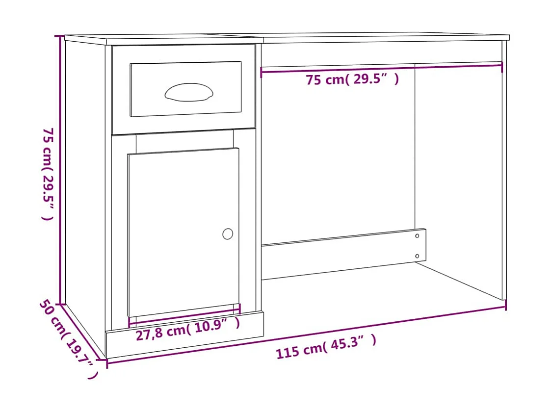 Mesa escritorio puesto de trabajo mueble ordenador estudio con cajón 115 x 50 x 75 cm madera contrachapada gris 02_0023456