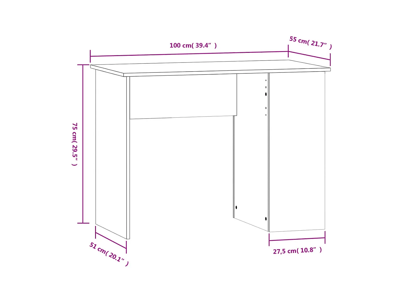 Bureau table poste de bois marron 100 x 55 x 75 cm 02_0023942