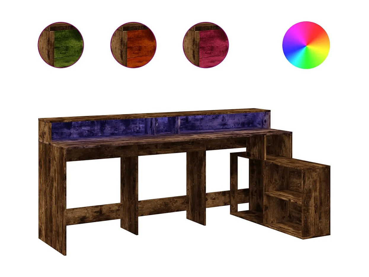 Mesa de trabalho estação de trabalho móveis de computador estudo e luzes LED carvalho fumê 200 x 104 x 91cm madeira engenharia marrom 02_0023787