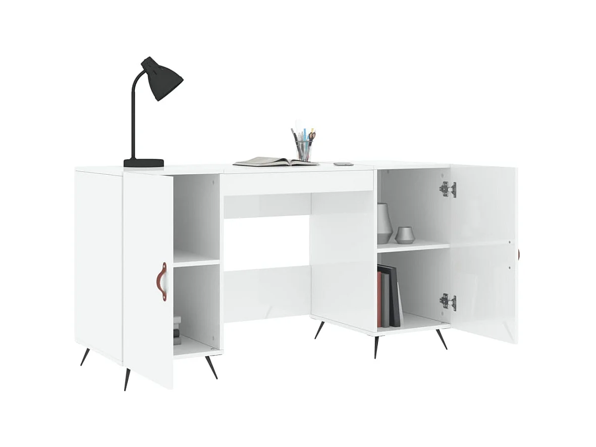 Scrivania tavolo postazione di lavoro mobile per computer studio informatico lucido 140 x 50 x 75 cm derivati ​​del legno bianco 02_0023540