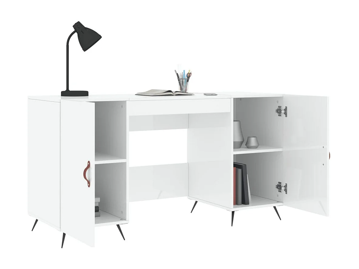 Scrivania tavolo postazione di lavoro mobile per computer studio informatico lucido 140 x 50 x 75 cm derivati ​​del legno bianco 02_0023540