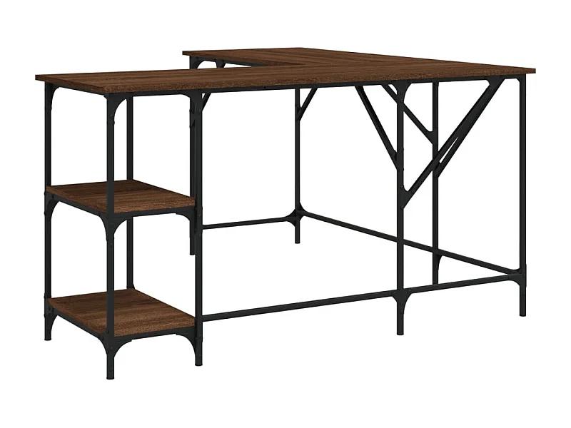 Mesa de escritorio puesto de trabajo mueble para ordenador estudio informático roble 139 x 139 x 75 cm madera contrachapada marrón 02_0023610