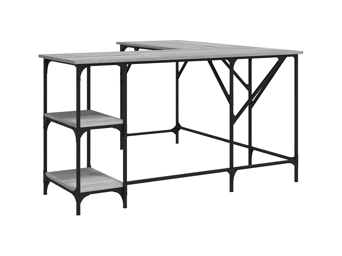 Scrivania tavolo postazione di lavoro mobile per computer studio sonoma 139 x 139 x 75 cm derivati ​​del legno grigio 02_0023949