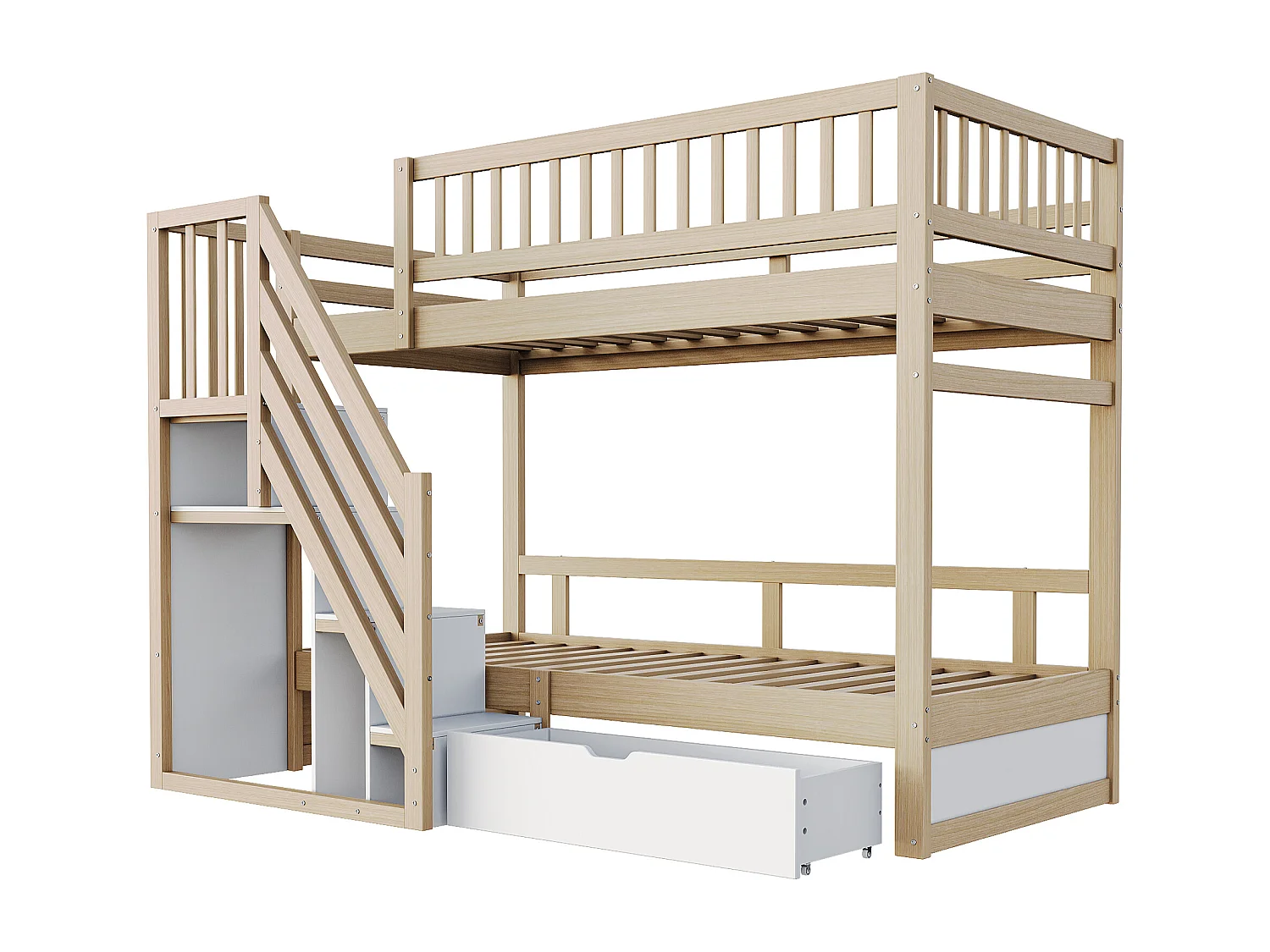 Lit superposé 90x200cm - avec échelle de sécurité - avec 1 tiroir - avec sommier à lattes - naturel (sans matelas)