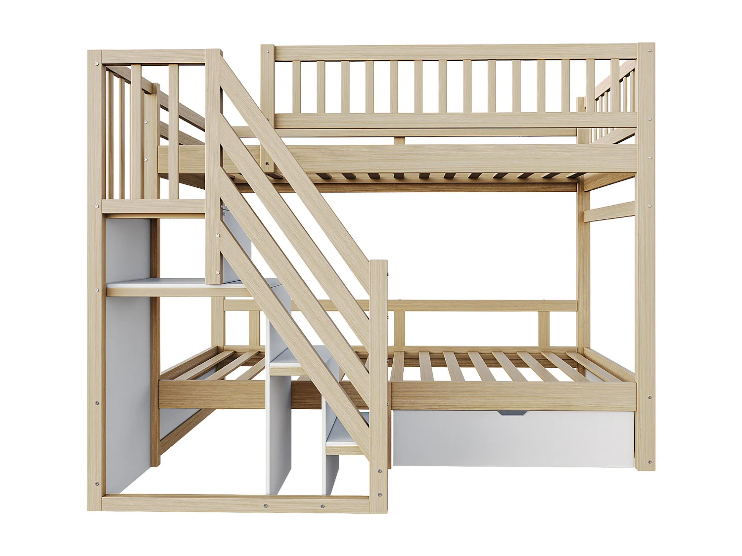 Lit superposé 90x200cm - avec échelle de sécurité - avec 1 tiroir - avec sommier à lattes - naturel (sans matelas)
