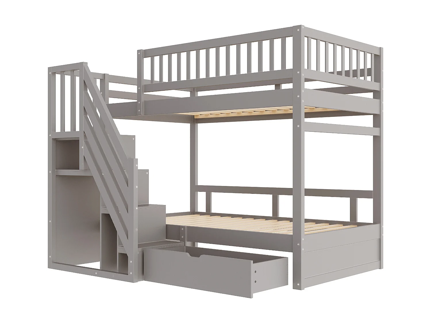 Lit superposé 90x200cm - avec échelle de sécurité - avec 1 tiroir - avec sommier à lattes - gris (sans matelas)