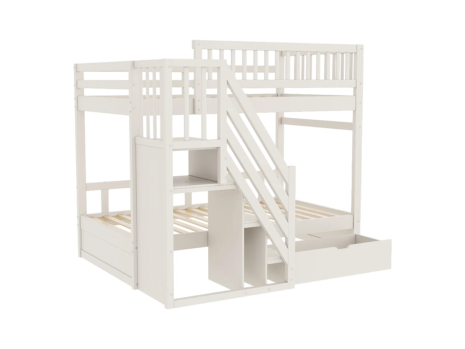 Lit superposé 90x200cm - avec échelle de sécurité - avec 1 tiroir - avec sommier à lattes - blanc (sans matelas)