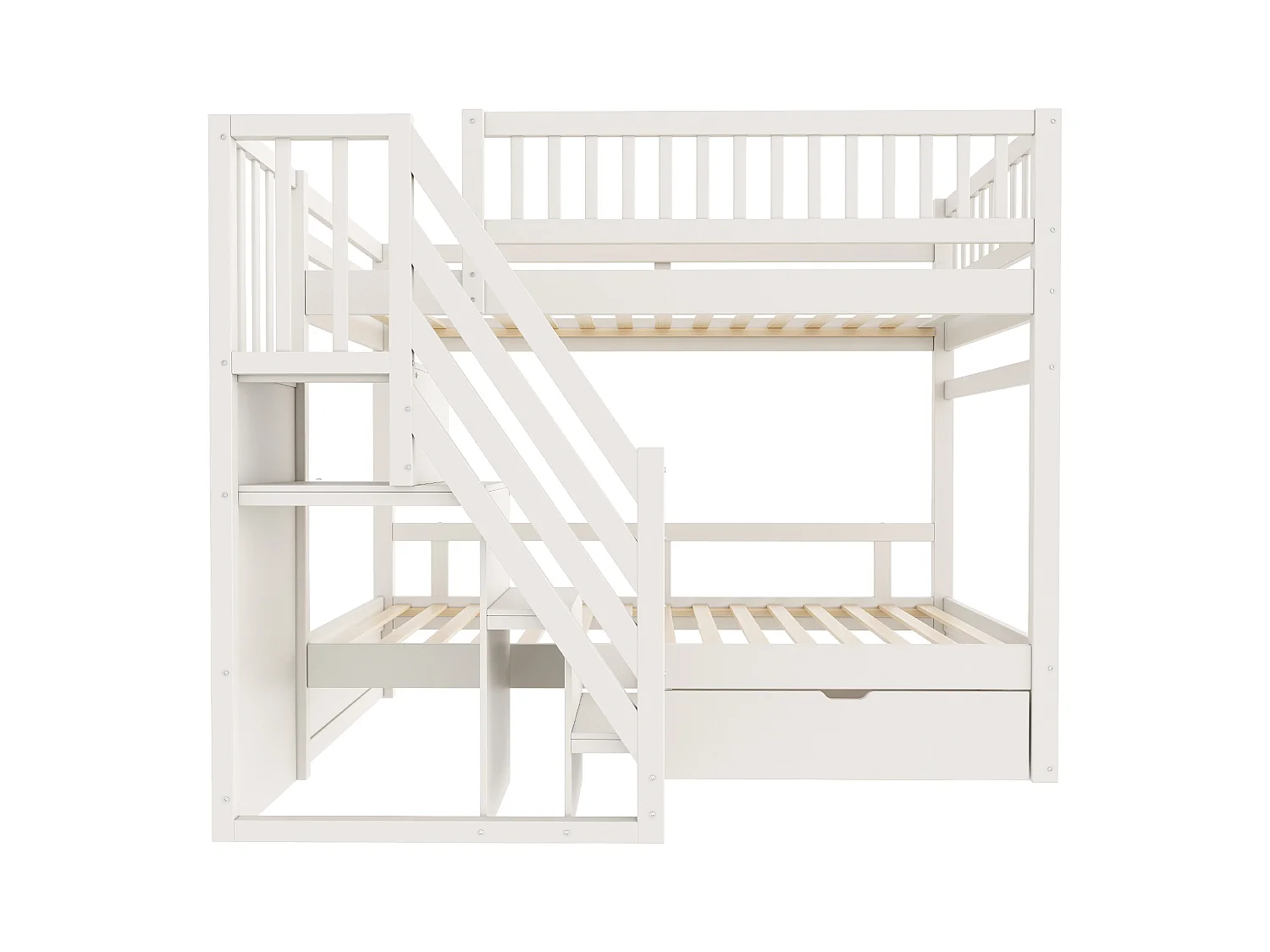 Lit superposé 90x200cm - avec échelle de sécurité - avec 1 tiroir - avec sommier à lattes - blanc (sans matelas)