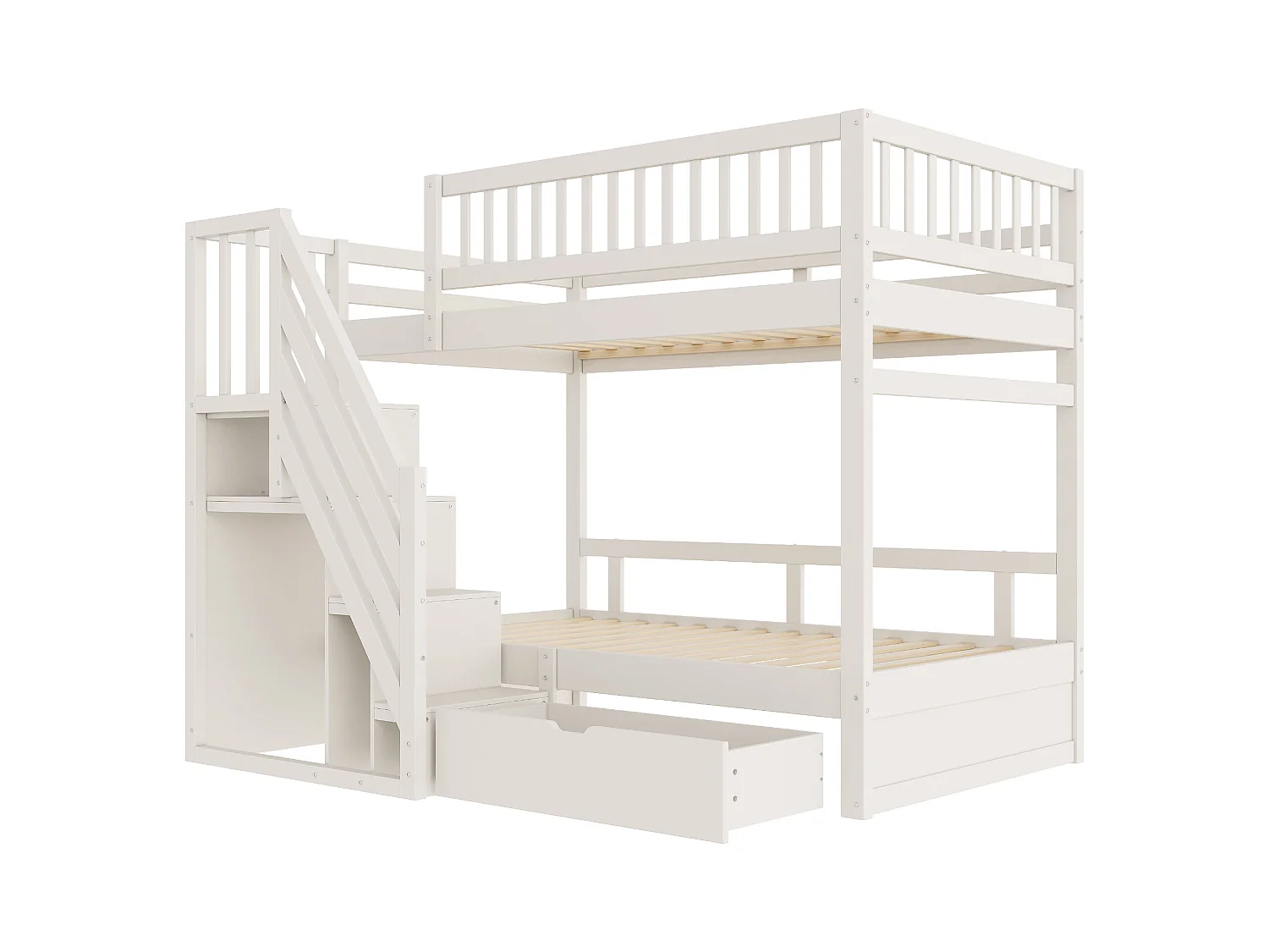 Lit superposé 90x200cm - avec échelle de sécurité - avec 1 tiroir - avec sommier à lattes - blanc (sans matelas)