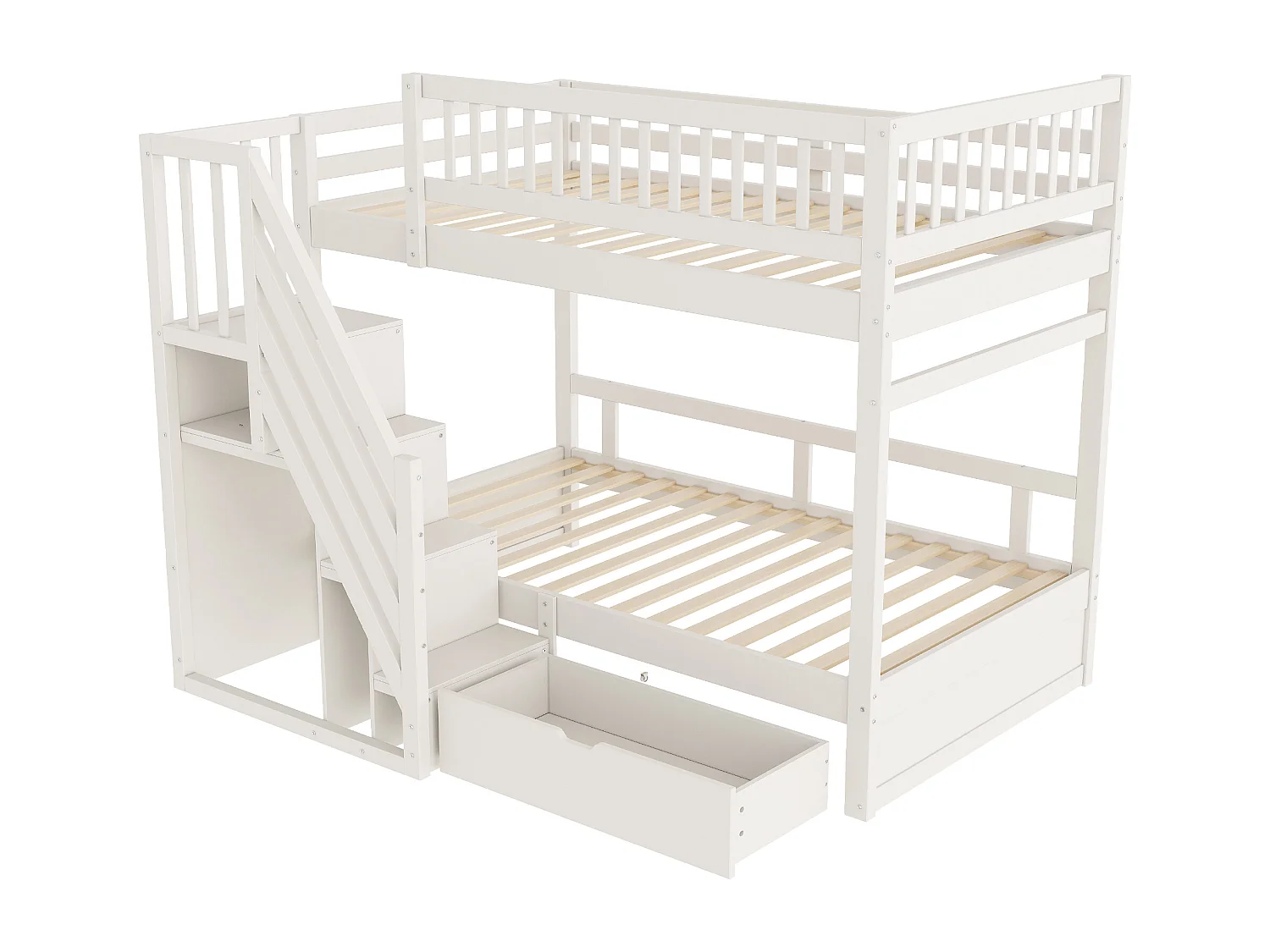 Lit superposé 90x200cm - avec échelle de sécurité - avec 1 tiroir - avec sommier à lattes - blanc (sans matelas)