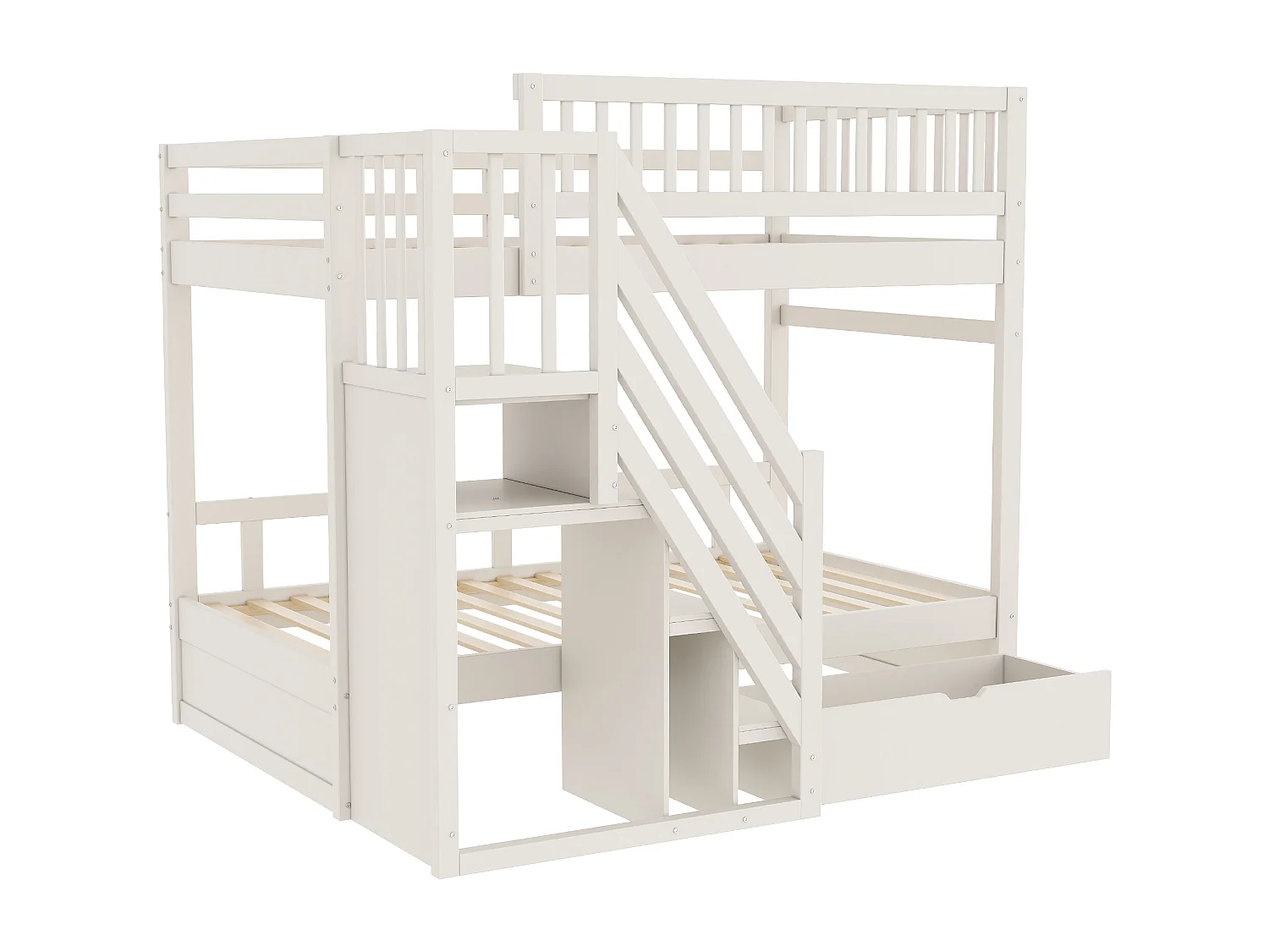 Lit superposé 90x200cm - avec échelle de sécurité - avec 1 tiroir - avec sommier à lattes - blanc (sans matelas)