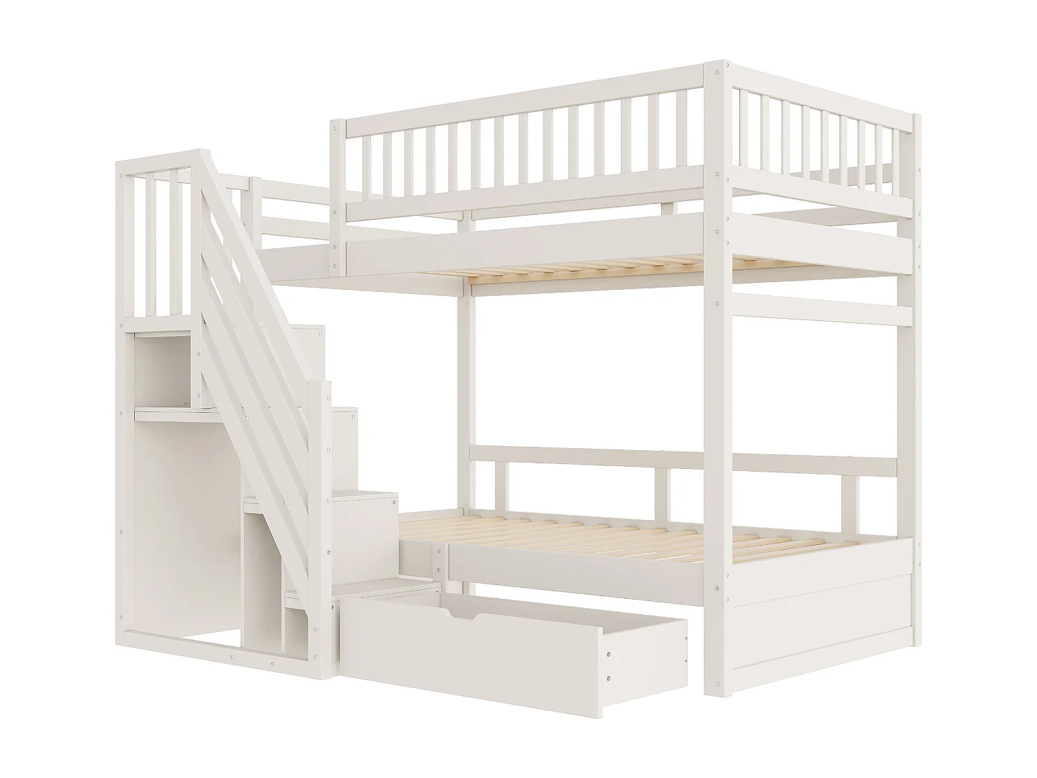 Lit superposé 90x200cm - avec échelle de sécurité - avec 1 tiroir - avec sommier à lattes - blanc (sans matelas)