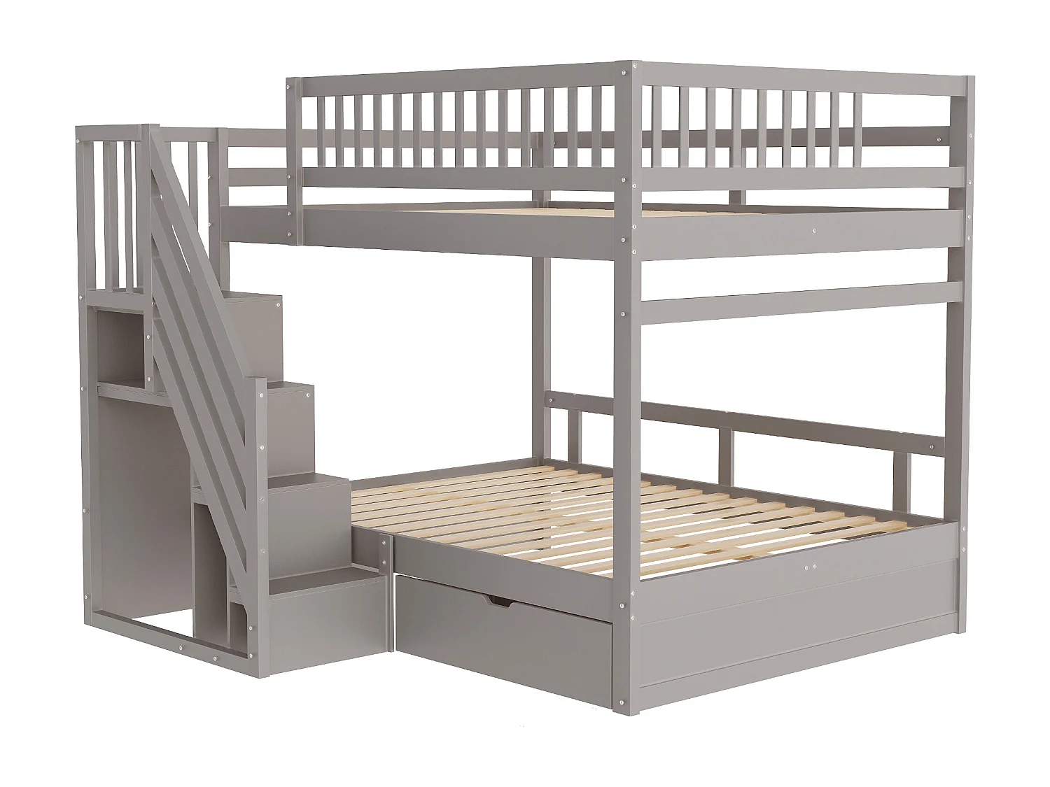 Cama beliche 140x200cm - com escada de segurança - com 1 gaveta - com estrado de ripas - cinza (sem colchão)