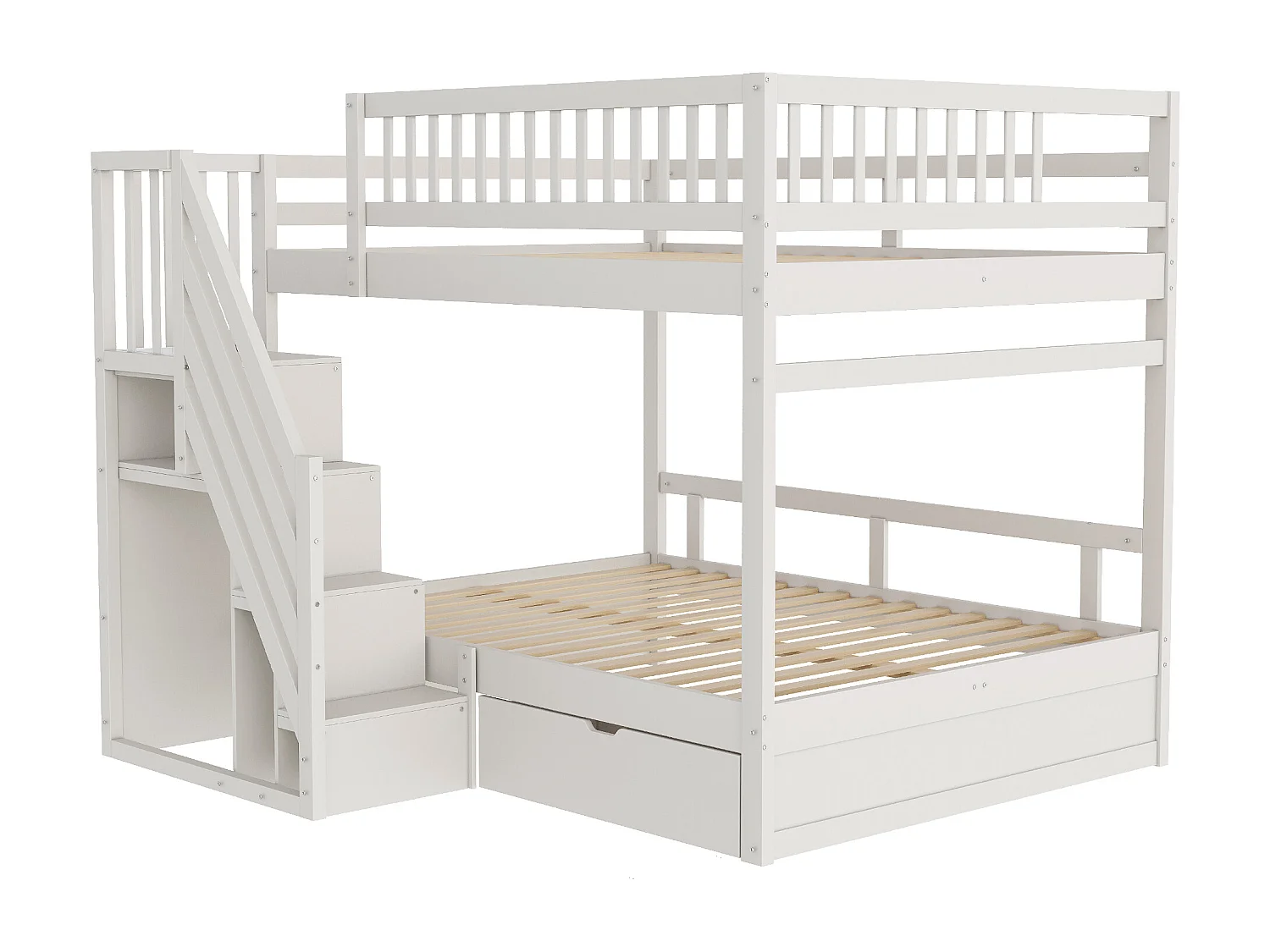 Lit superposé 140x200cm - avec échelle de sécurité - avec 1 tiroir - avec sommier à lattes - blanc (sans matelas)