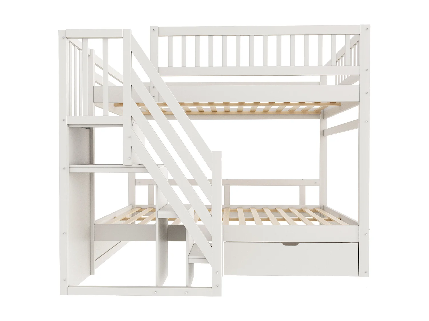 Lit superposé 140x200cm - avec échelle de sécurité - avec 1 tiroir - avec sommier à lattes - blanc (sans matelas)
