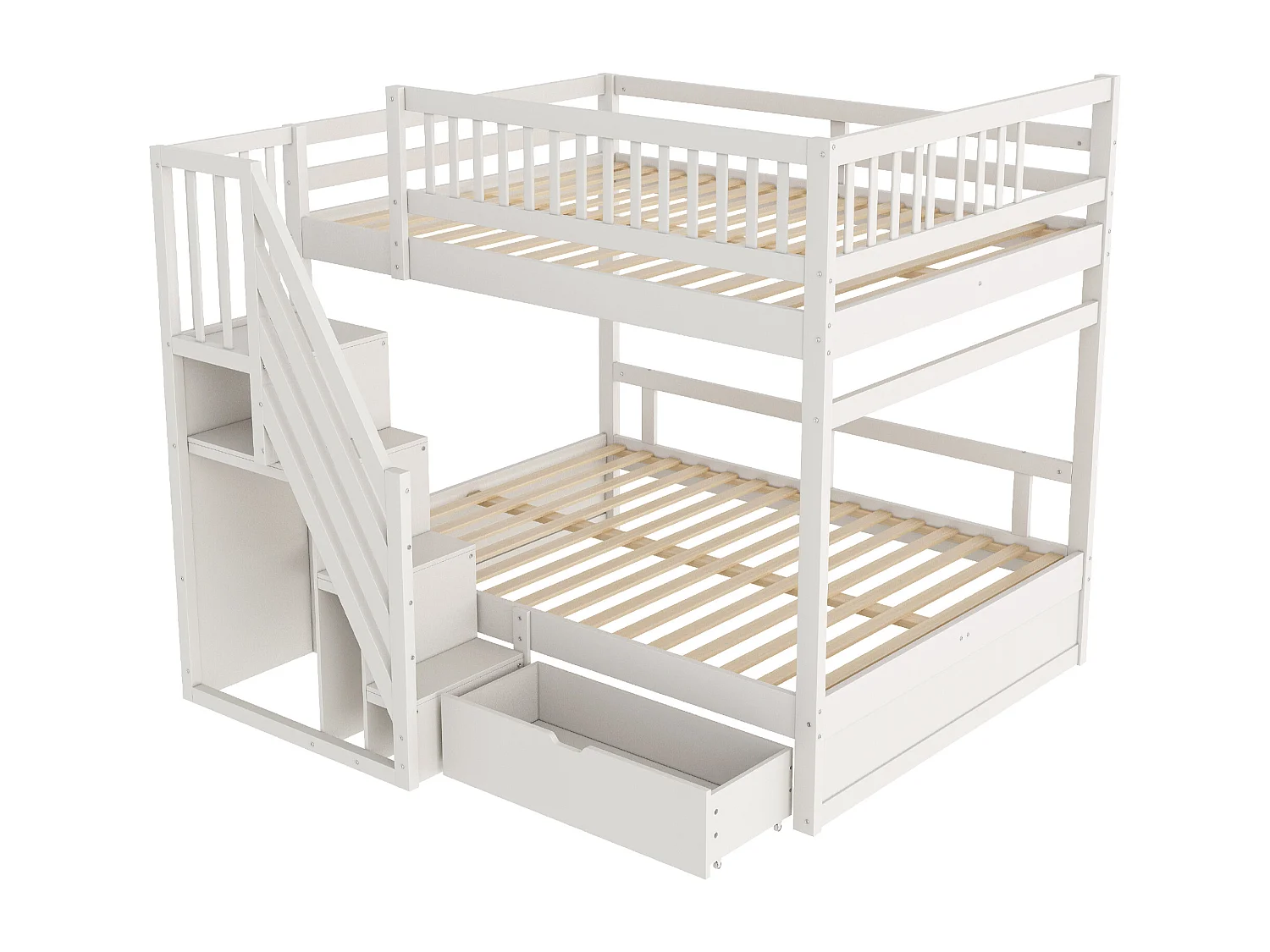 Lit superposé 140x200cm - avec échelle de sécurité - avec 1 tiroir - avec sommier à lattes - blanc (sans matelas)