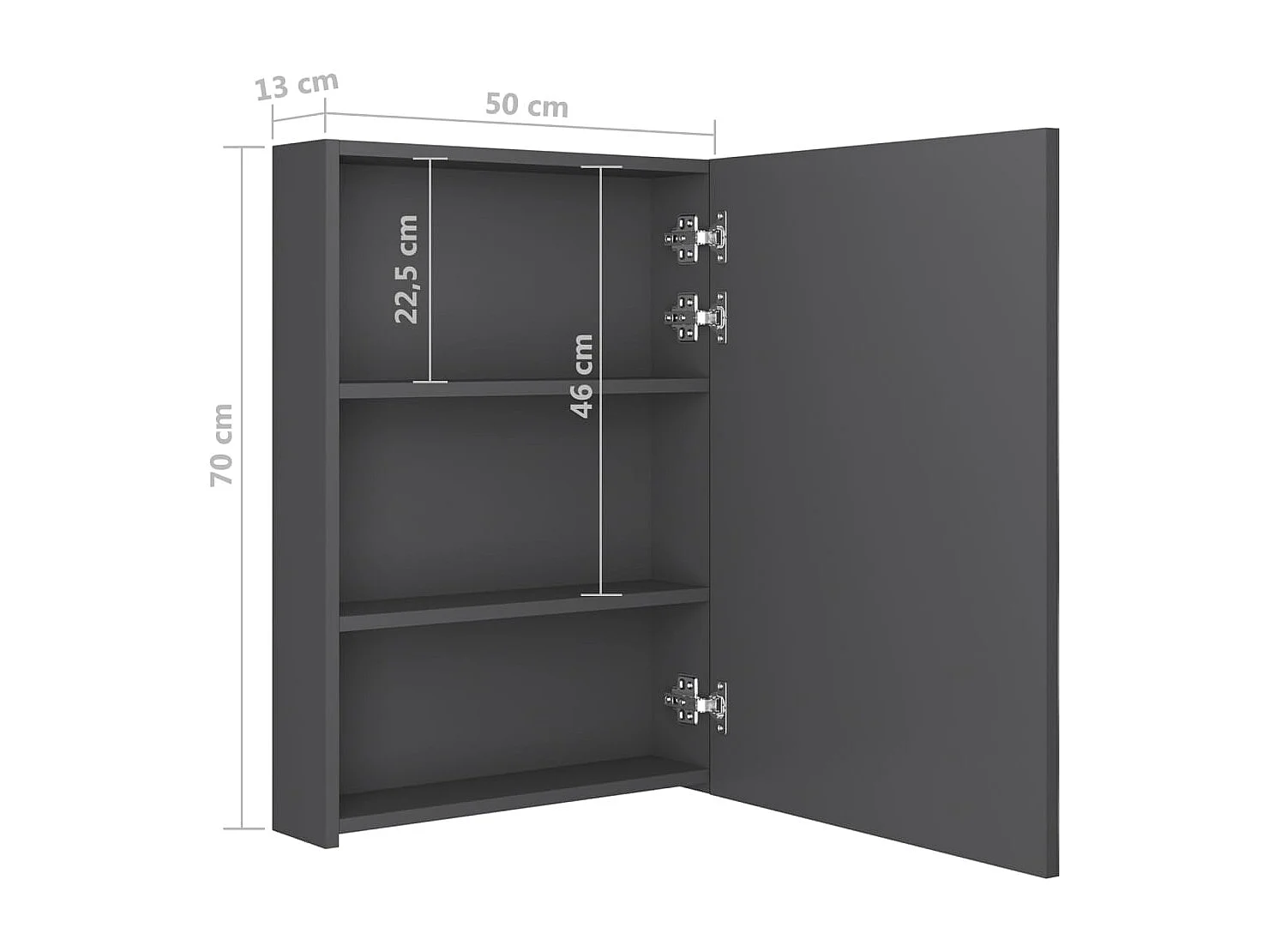 Mobiletto bagno con specchio LED 50 x 13 x 70 cm grigio 02_0006595