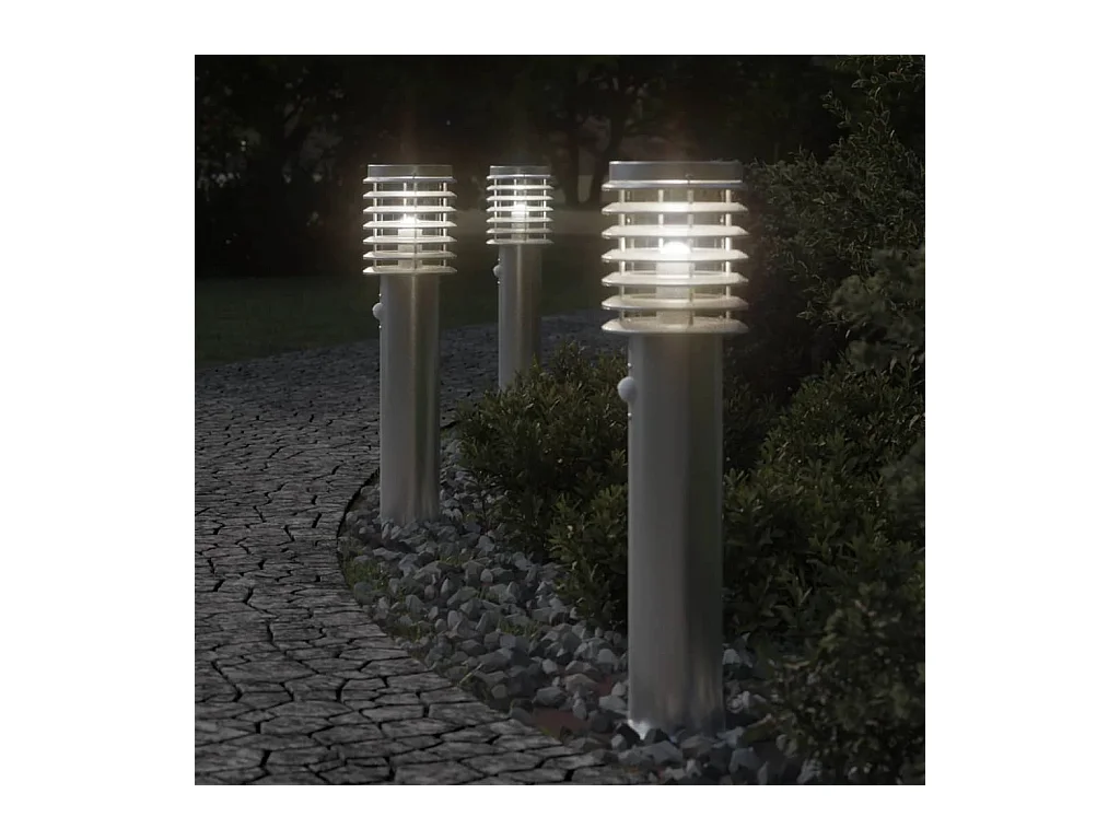 Lampade da terra per esterno con sensori 3 pezzi in acciaio inox Argento 02_0042568