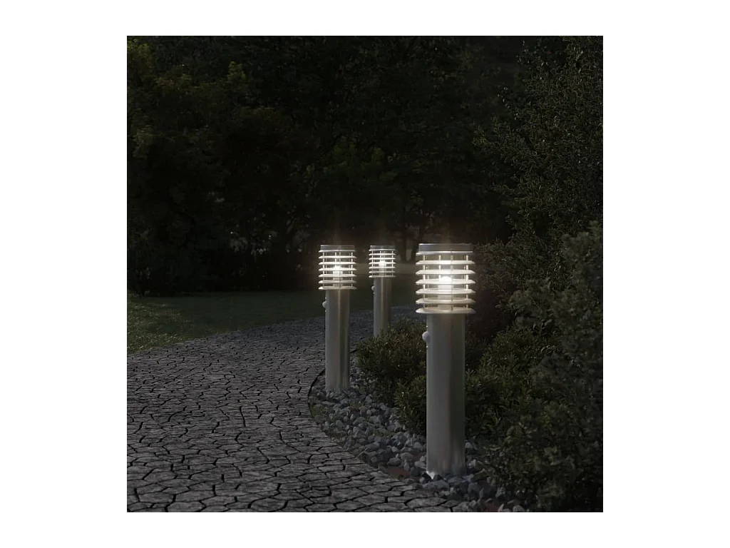 Lampade da terra per esterno con sensori 3 pezzi in acciaio inox Argento 02_0042568