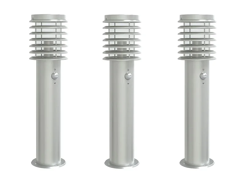 Lampade da terra per esterno con sensori 3 pezzi in acciaio inox Argento 02_0042568