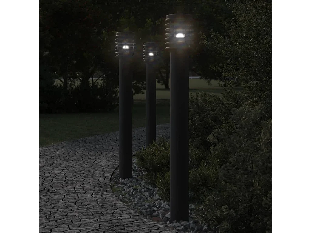 Lampade da terra per esterno 3 pz 110 cm acciaio inox nero 02_0042546