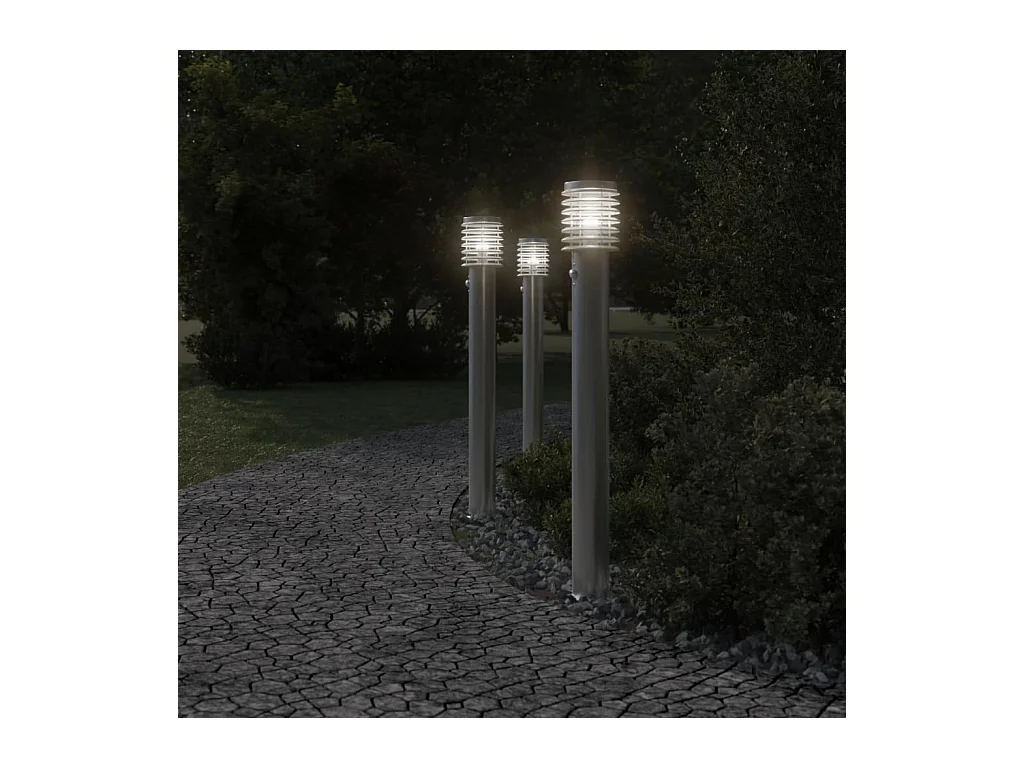 Lampada da terra per esterni con sensore argento in acciaio inox Silver 02_0042525