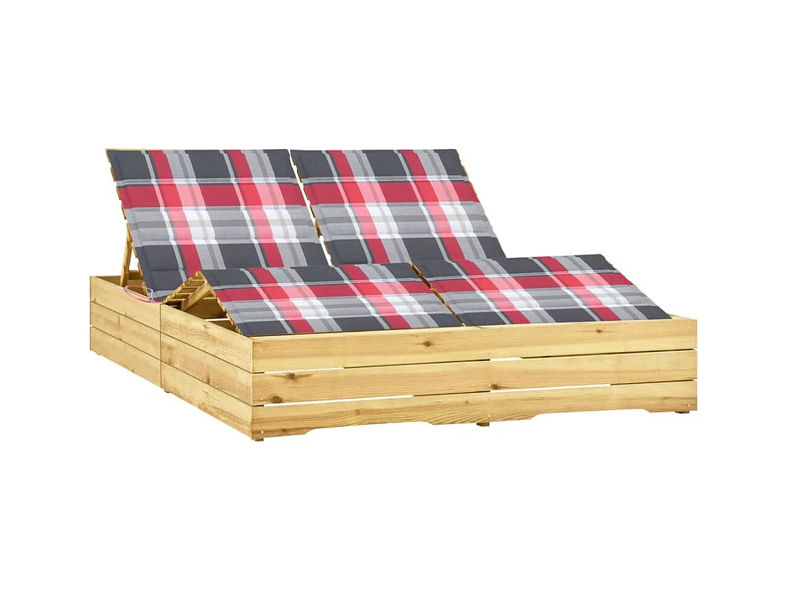 Tumbona cama de jardín terraza muebles de exterior doble con cojines madera de pino impregnado 02_0012734